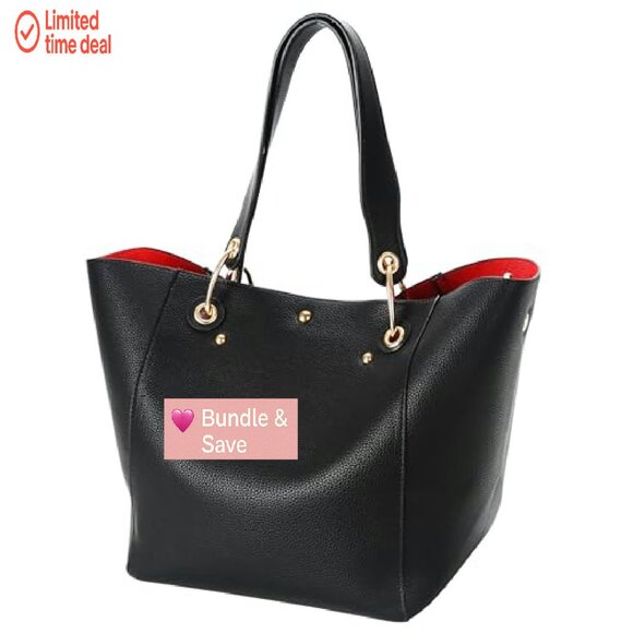 Large Vegan Leather Tote Bag with Detachable Straps & Interior Pockets - Picture 5 of 7